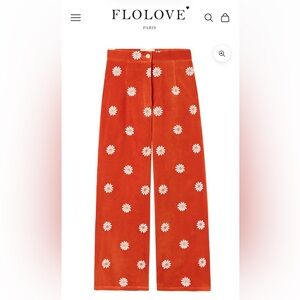 Daisy Print Wide Leg Pants in Vibrant Orange